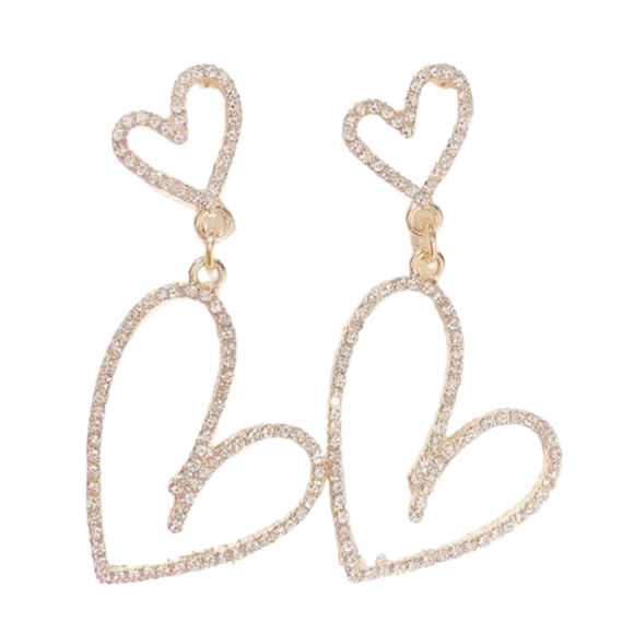 Earrings Rhinestone Double Heart Drop - Picture 9 of 16